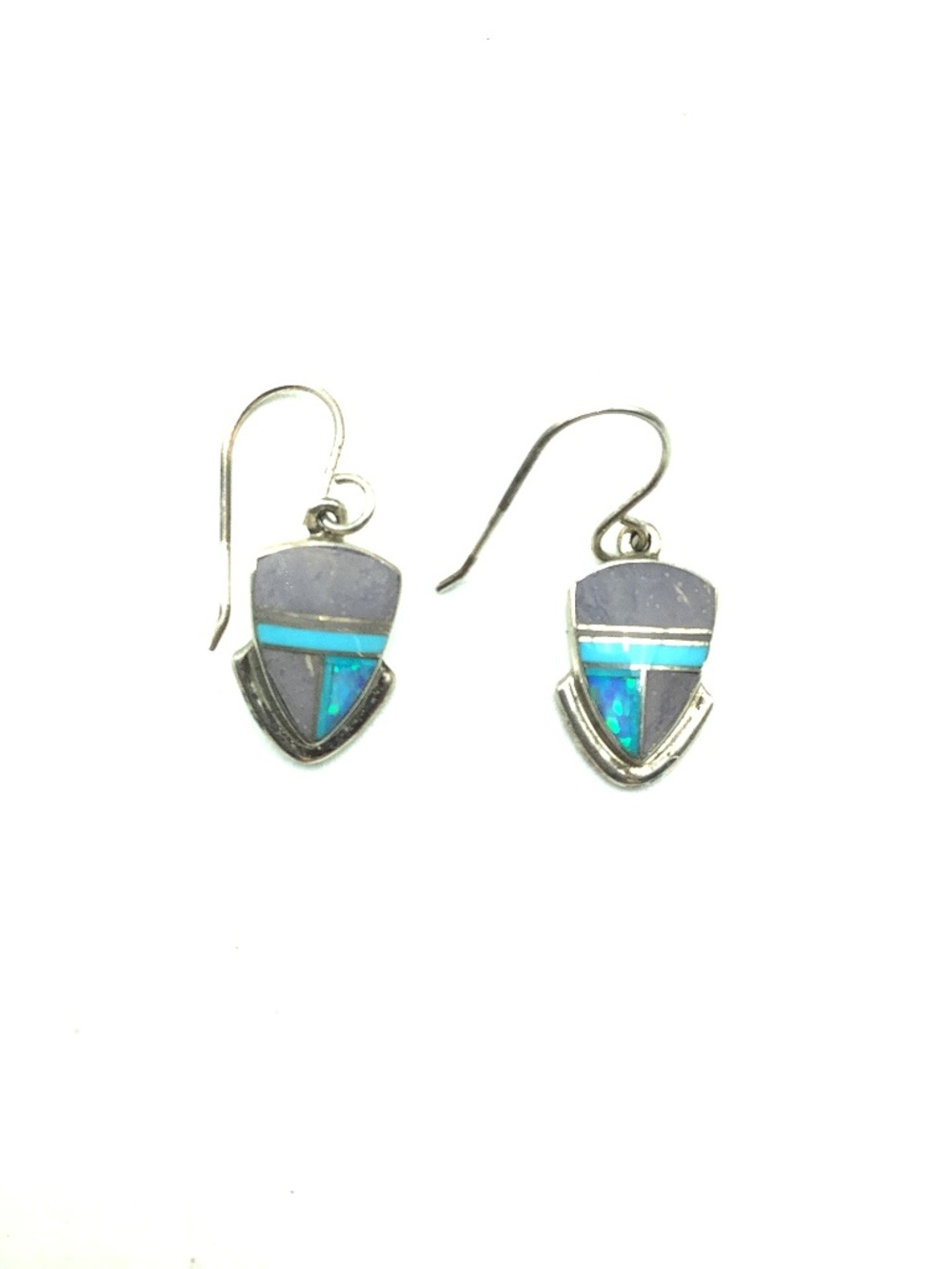 Navajo Francisco A. Earrings Sterling Silver Inlayed Angelite and Opal